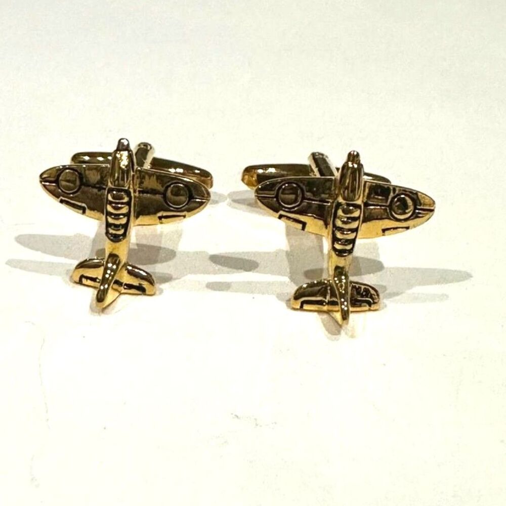 Gold Airplane Cufflinks WWII Fighter Plane Spitfire Style Aviation Gift